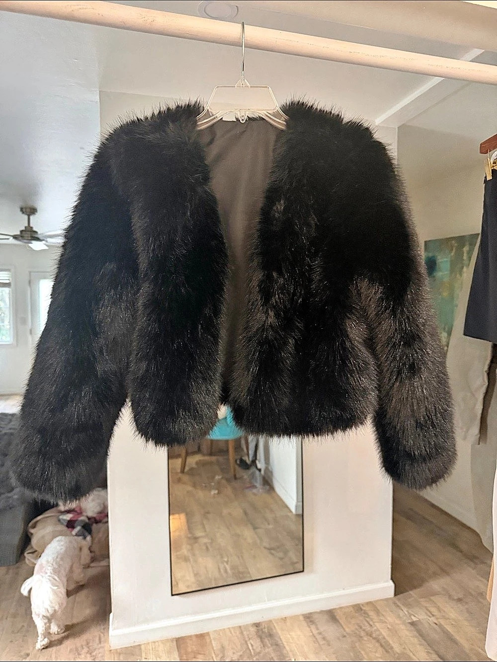 Black Faux Fur Jacket Size Medium Like New🖤